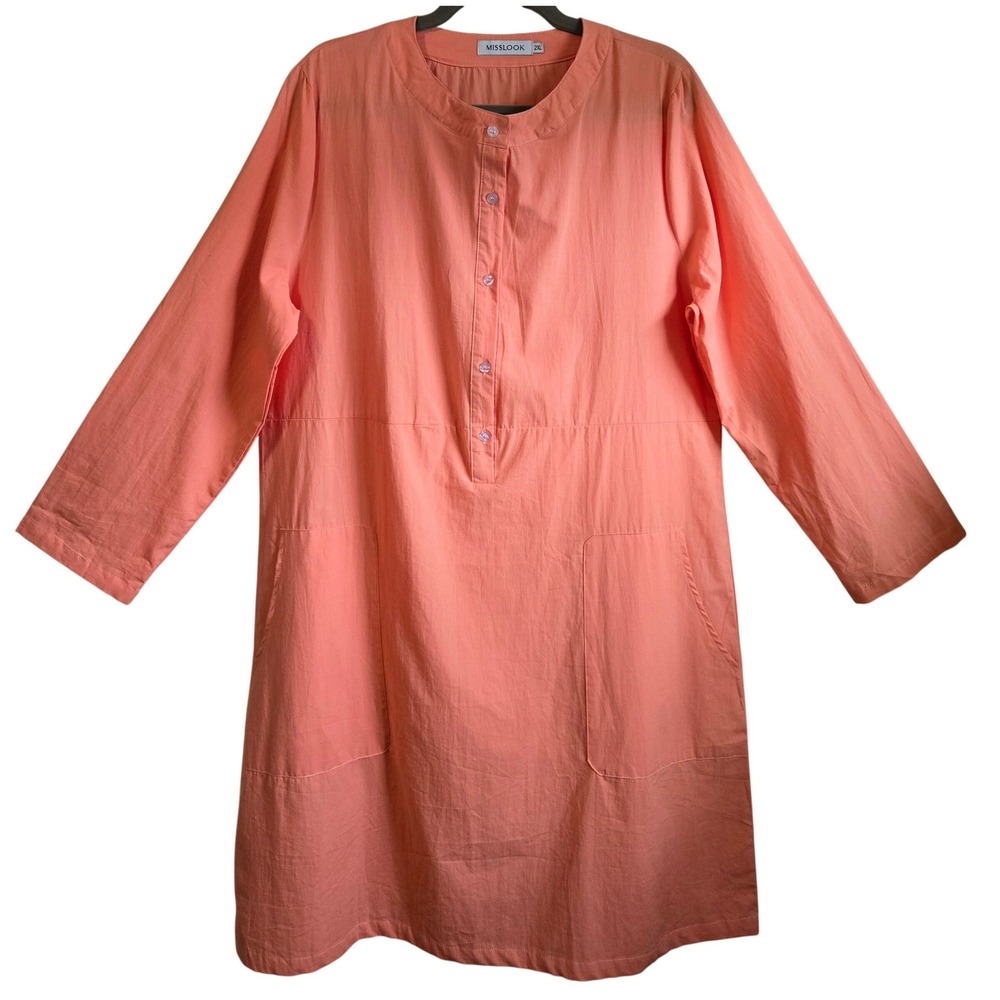 Misslook Laganlook Orange Tunic Dress Women 2XL Long Sleeve Button Front Pockets